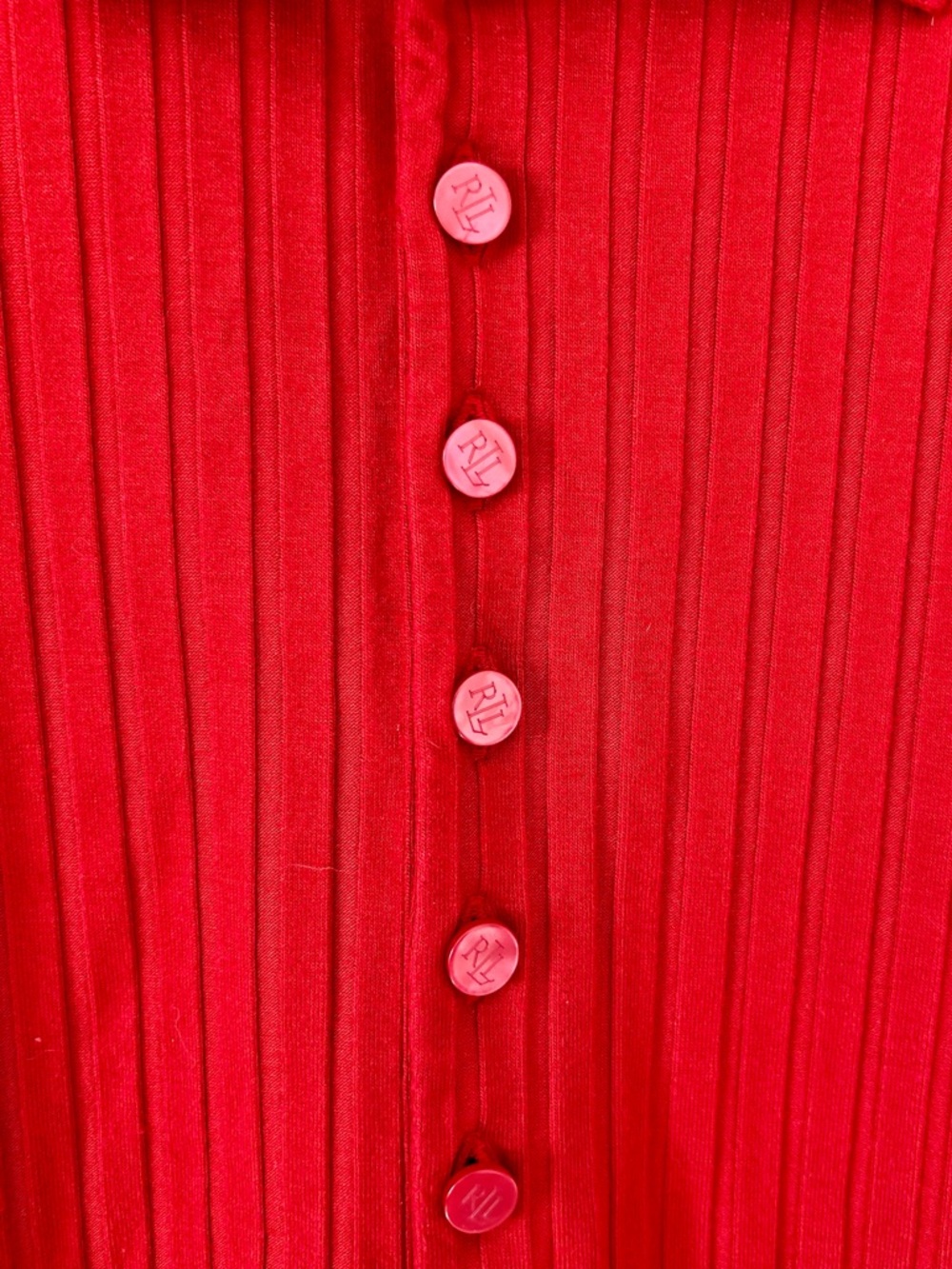 Lauren Ralph Lauren Red Ribbed Polo 3/4 Sleeve Size M Preppy Old Money - Picture 5 of 9